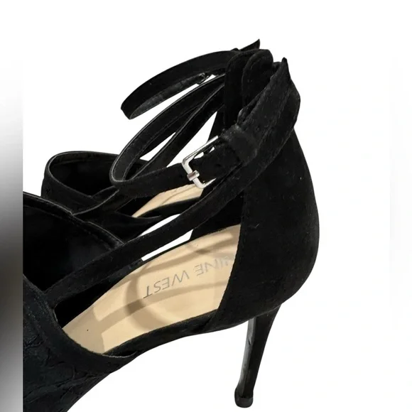 NINE WEST Sexy Lace Overlay Black Strap Pumps Heels 10 - Picture 15 of 17